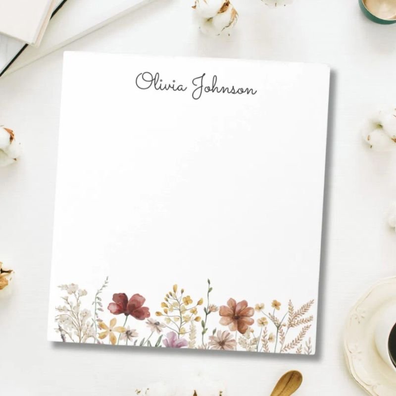 Personalized Watercolor Wildflower Pretty Floral Notepad