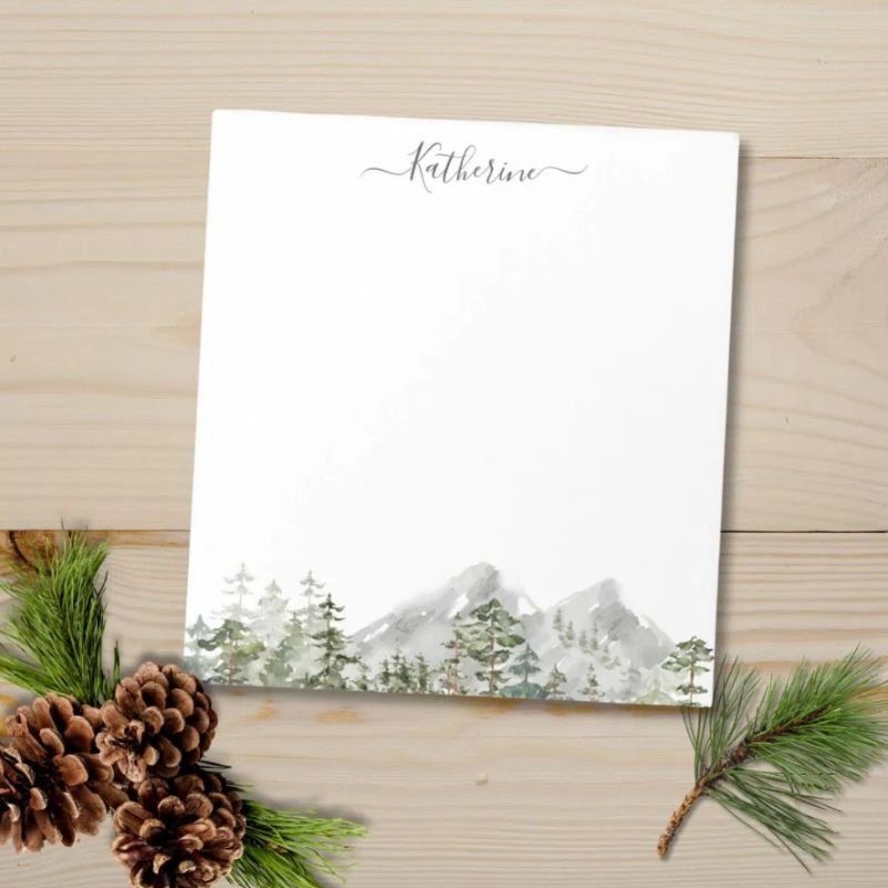 Watercolor Green Pine Forest Notepad