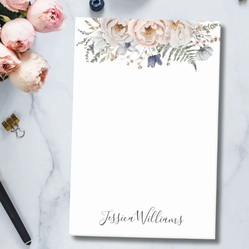 Watercolor Pretty Beige Blue Personalized Floral Post-it Notes