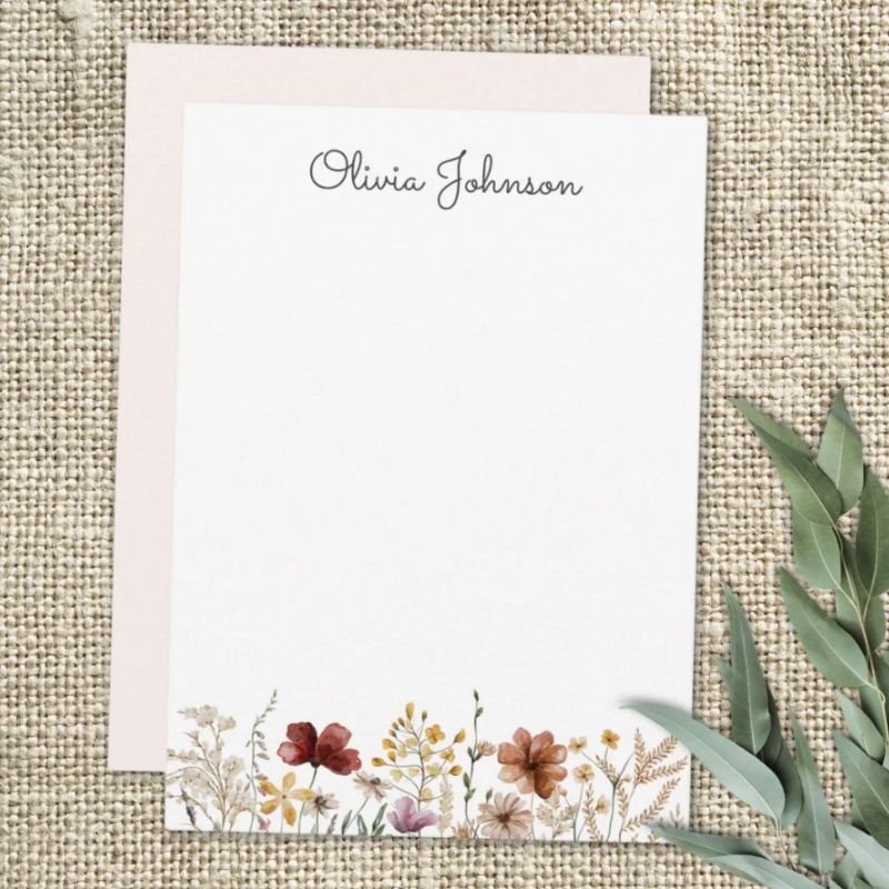 Monogrammed Watercolor Wildflower Pretty Floral Note Card