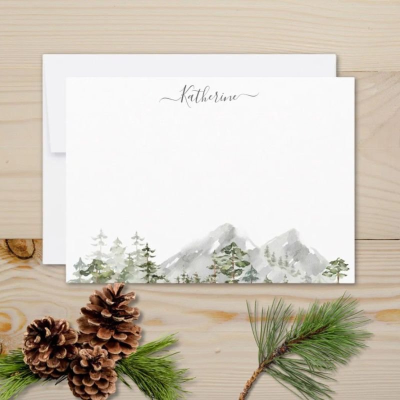 Watercolor Green Pine Forest Note Card