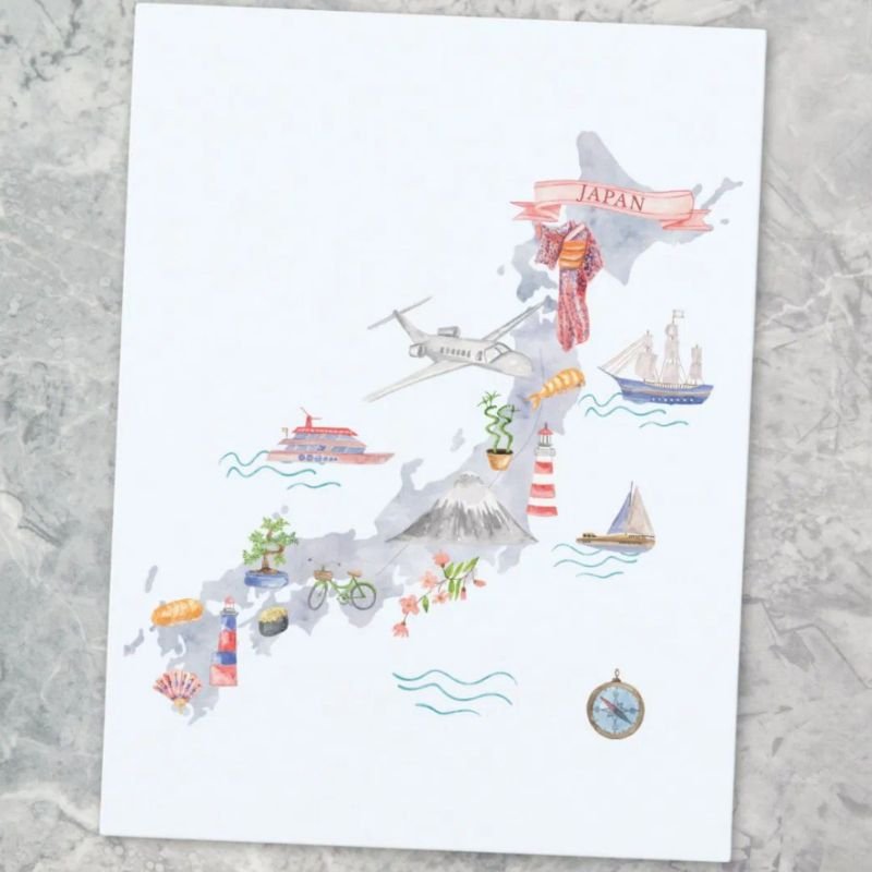 Japan Illustrated Map Postcard