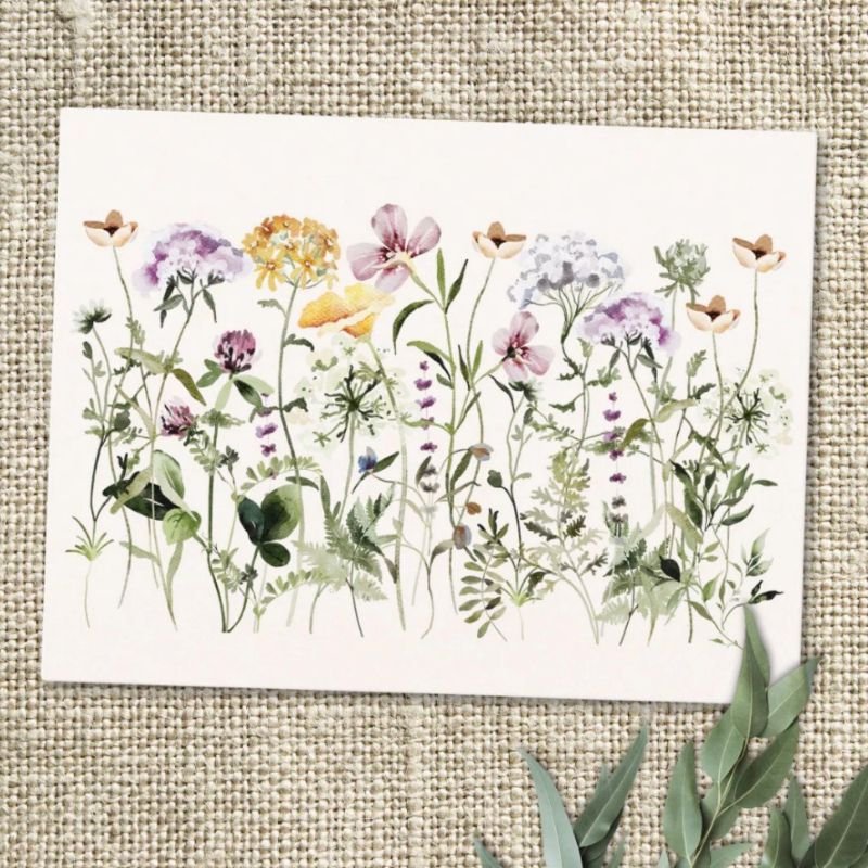 Watercolor Colorful Wildflower Garden Postcard
