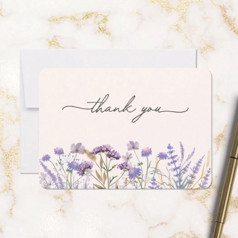 Watercolor Purple Wildflower Meadow Thank You Card