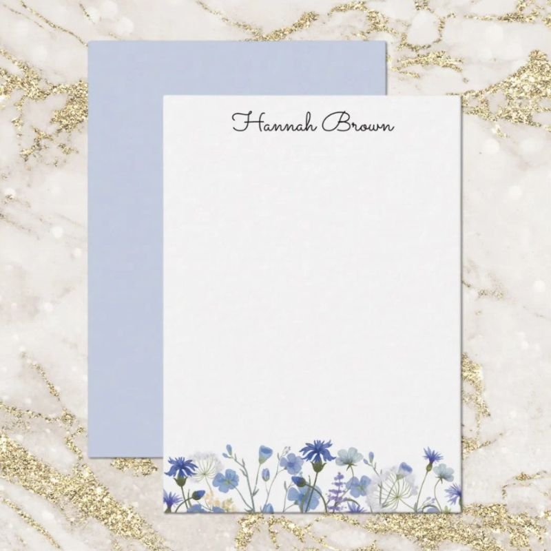 Dusty Blue Watercolor Wildflower Garden Note Card