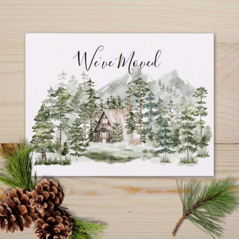 Watercolor Cabin in The Green Pine Forest We Moved Postcard