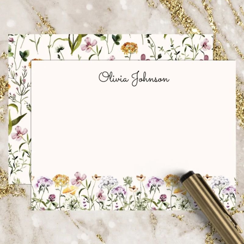 Monogrammed Watercolor Wildflower Garden Note Card