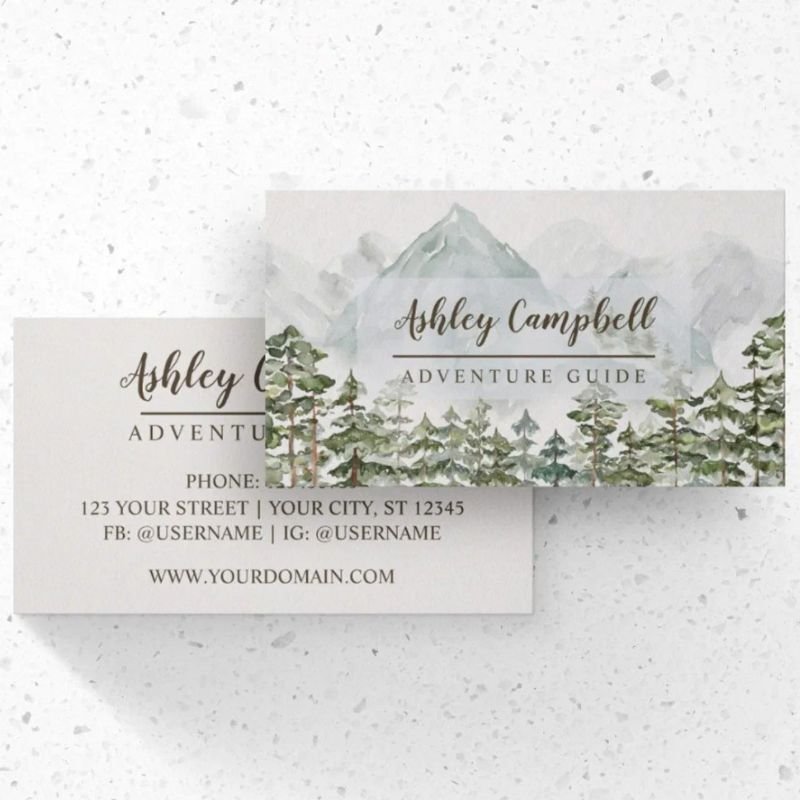 Forest and Mountains Watercolor Business Card