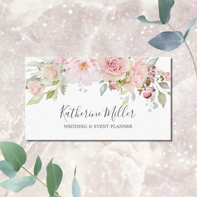 Blush Pink Rose Peony Flower Romantic Floral Business Card
