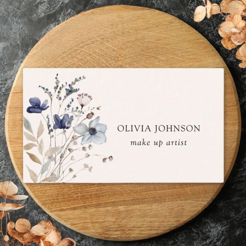 Navy Blue Wildflower Bouquet Floral Business Card