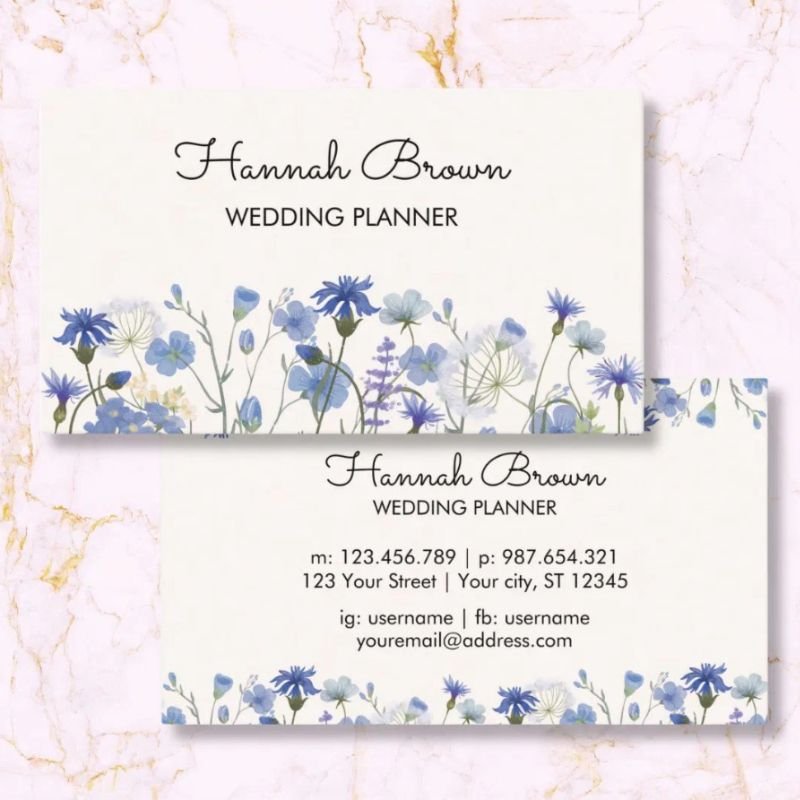 Blue Watercolor Wildflower Garden Business Card