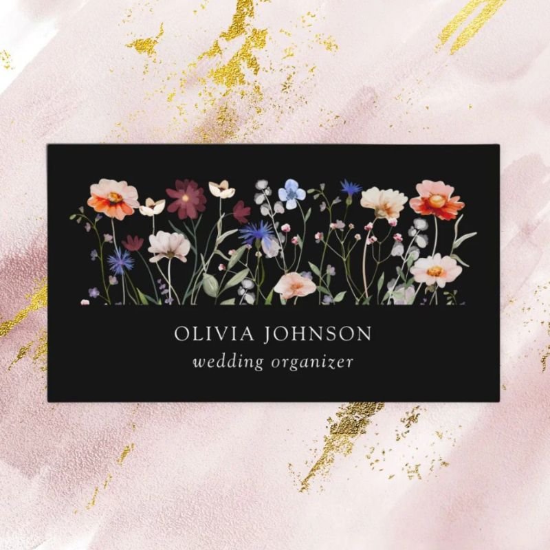 Watercolor Colorful Wildflower Business Card