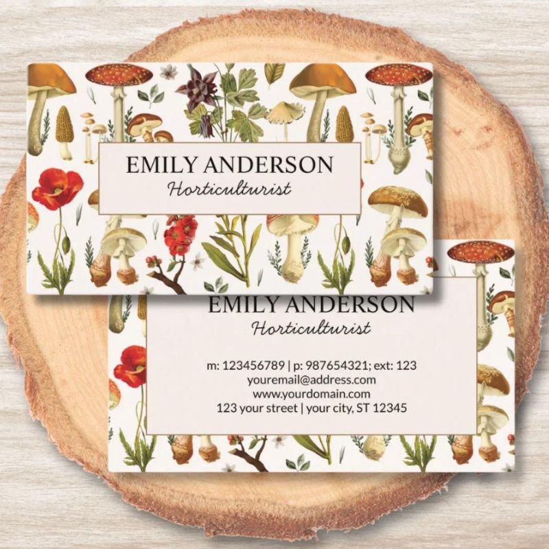 Vintage Mushroom Wildflower Pattern Business Card