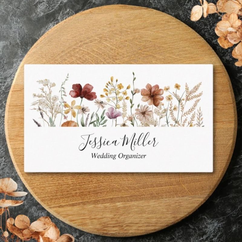 Personalized Watercolor Wildflower Pretty Floral Business Card