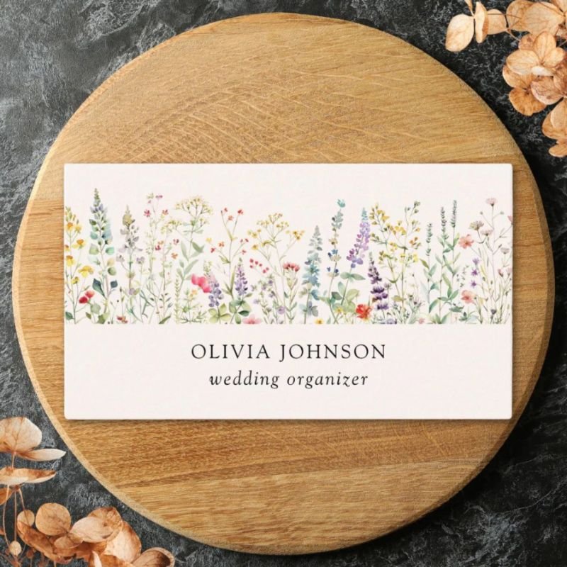 Watercolor Summer Wildflower Floral Business Card