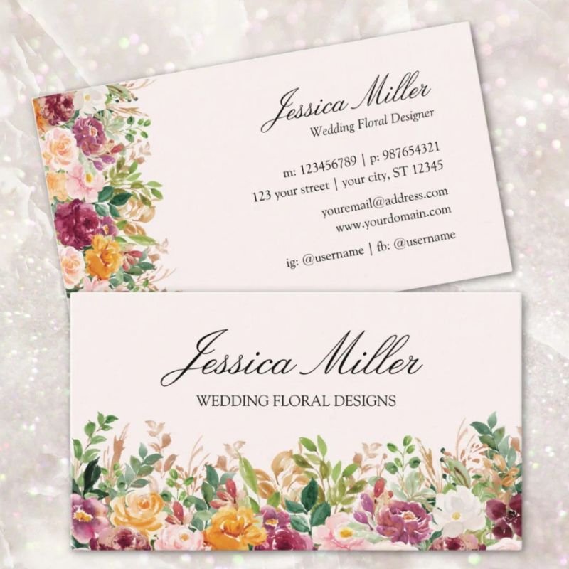 Watercolor Colorful Rose Flower Garden Floral Business Card