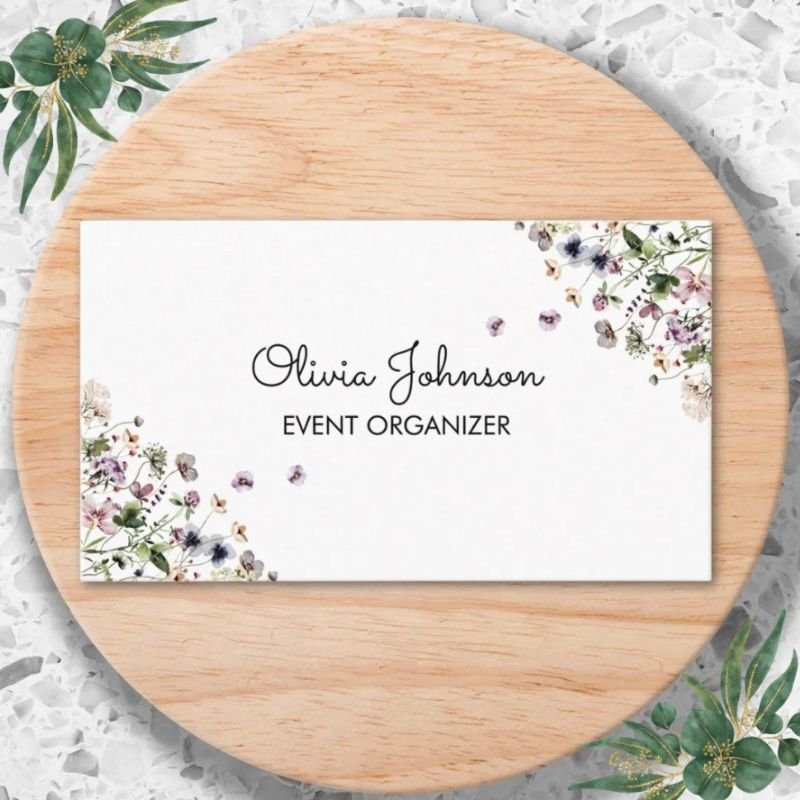 Personalized Watercolor Purple Wildflowers Business Card