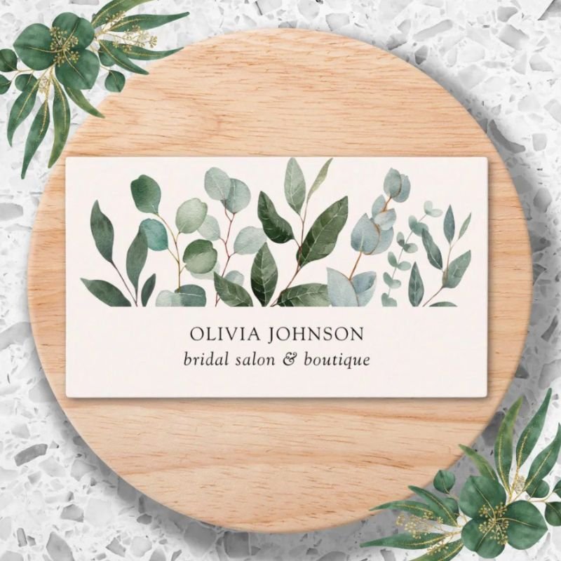 Sage Green Eucalyptus Greenery Leaf Business Card