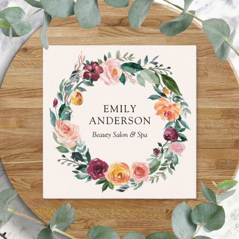 Fall Autumn Rose Floral Wreath Business Card