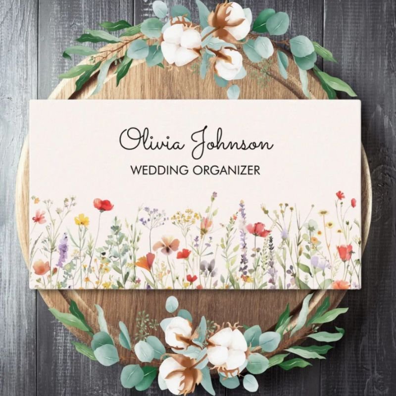 Colorful Wildflower Watercolor Summer Floral Business Card