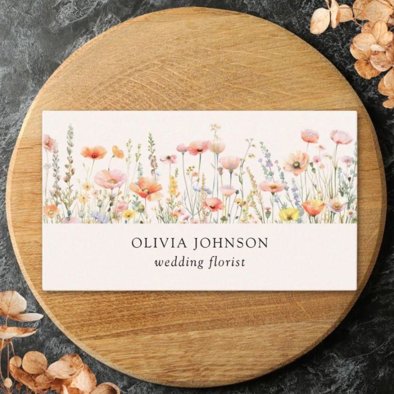 Watercolor Poppy Wildflower Floral Business Card