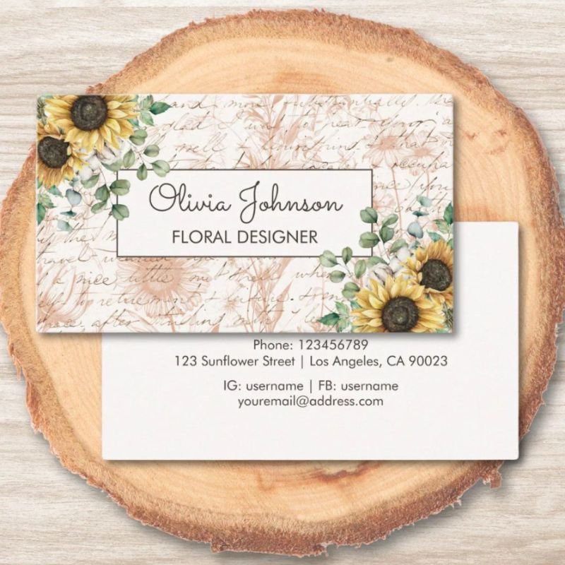Rustic Vintage Sunflower Watercolor Business Card
