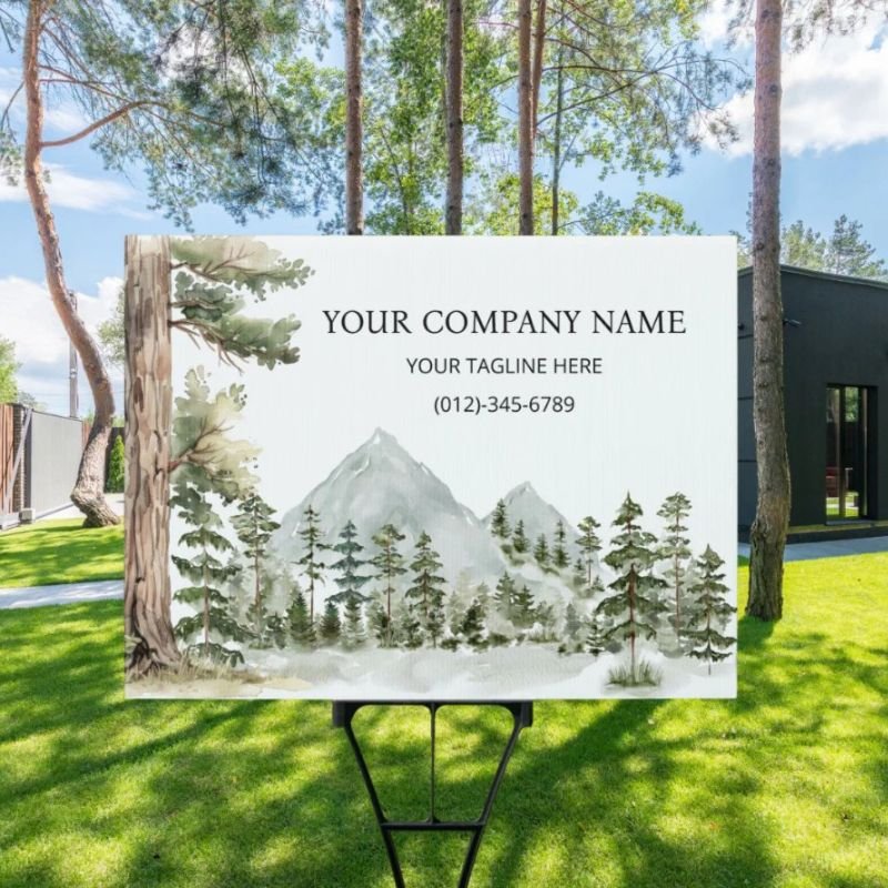 Watercolor Green Forest Personalized Business Sign