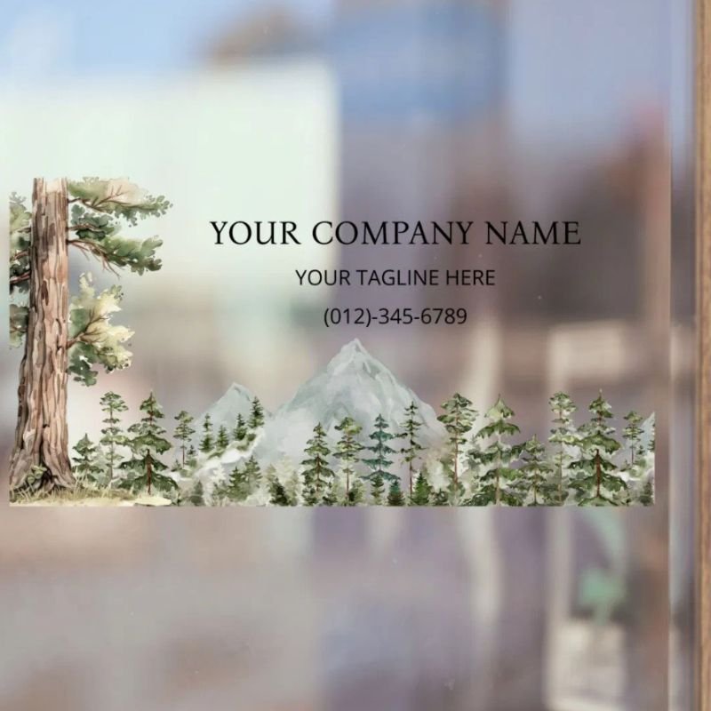 Watercolor Green Forest Personalized Business Window Cling