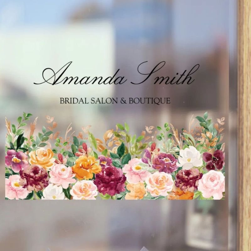 Elegant Calligraphy Watercolor Rose Flower Floral Window Cling