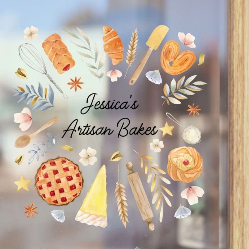 Personalized Watercolor Pastry Baking Bakery Window Cling
