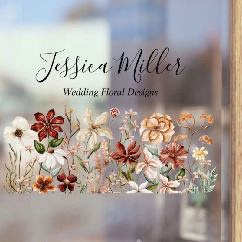 Personalized Watercolor Vintage Wildflower Floral Window Cling