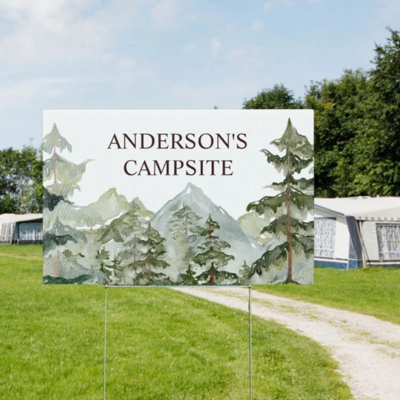 Watercolor Pine Forest and mountain Rustic Sign