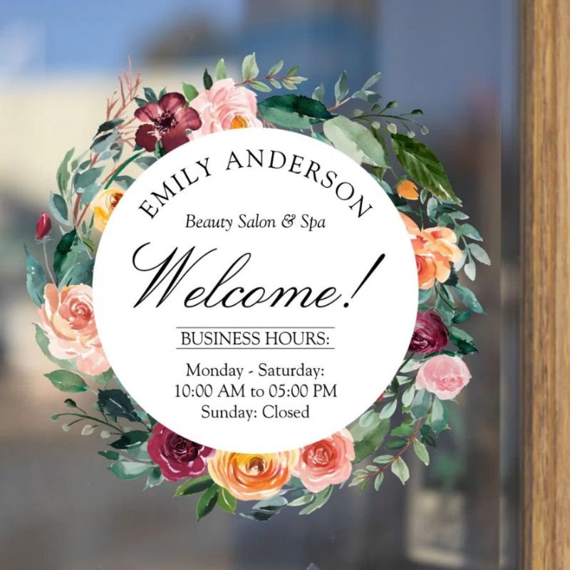 Fall Autumn Rose Flower Floral Wreath Business Window Cling