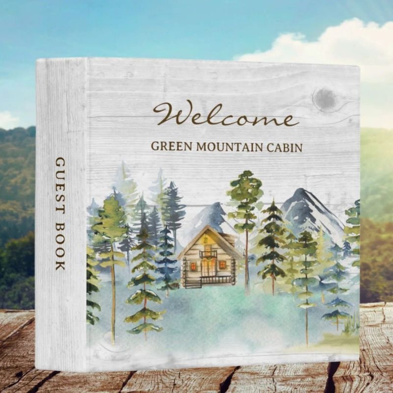 Rustic Foggy Forest Mountain Cabin Guest Book 3 Ring Binder