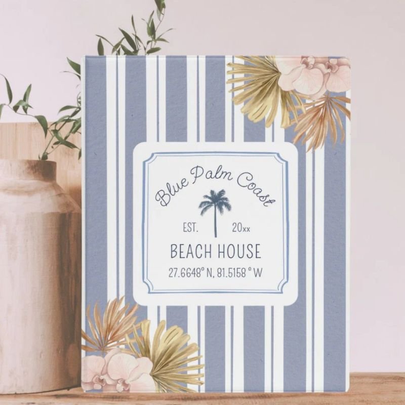 Beach House Guest Information Blue Stripes Coast Mini Binder