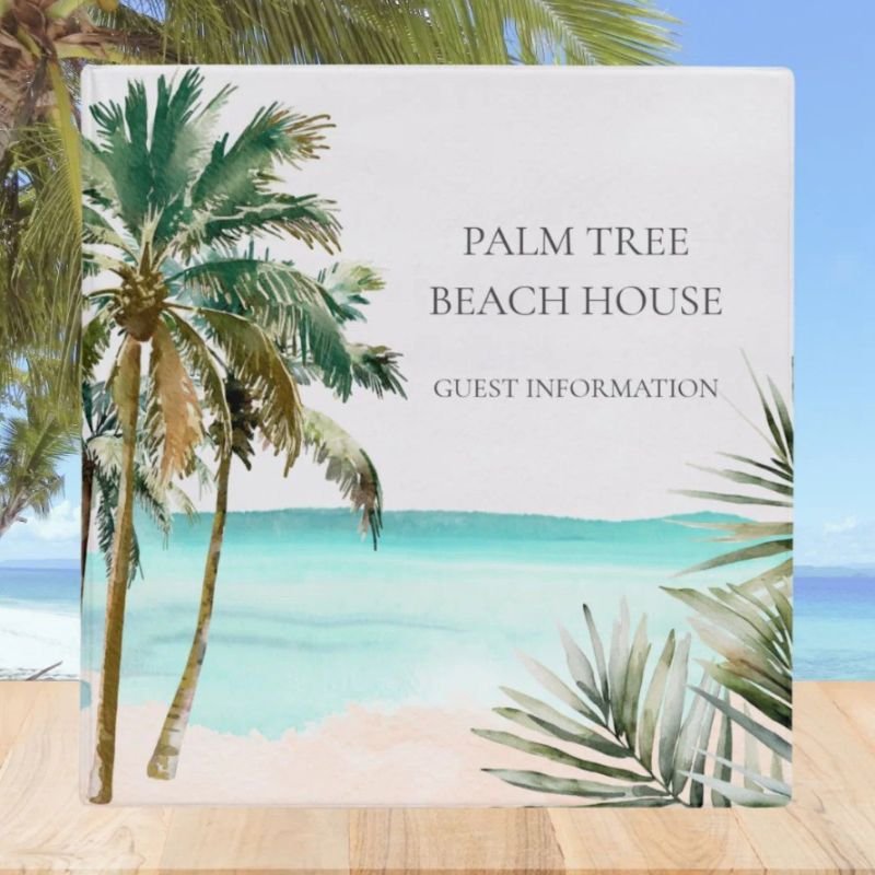 Tropical Beach House Modern Guest Information 3 Ring Binder