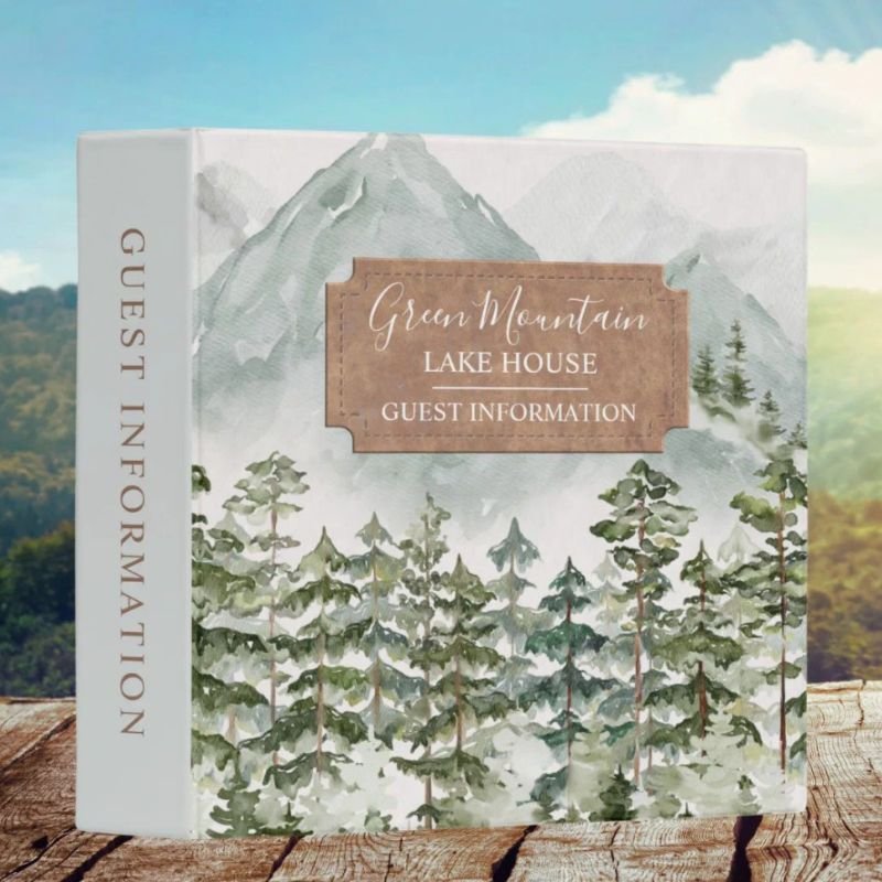 Pine Forest and Mountain Cabin Guest Information 3 Ring Binder