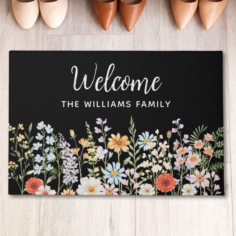 Personalized floral doormat for spring decor