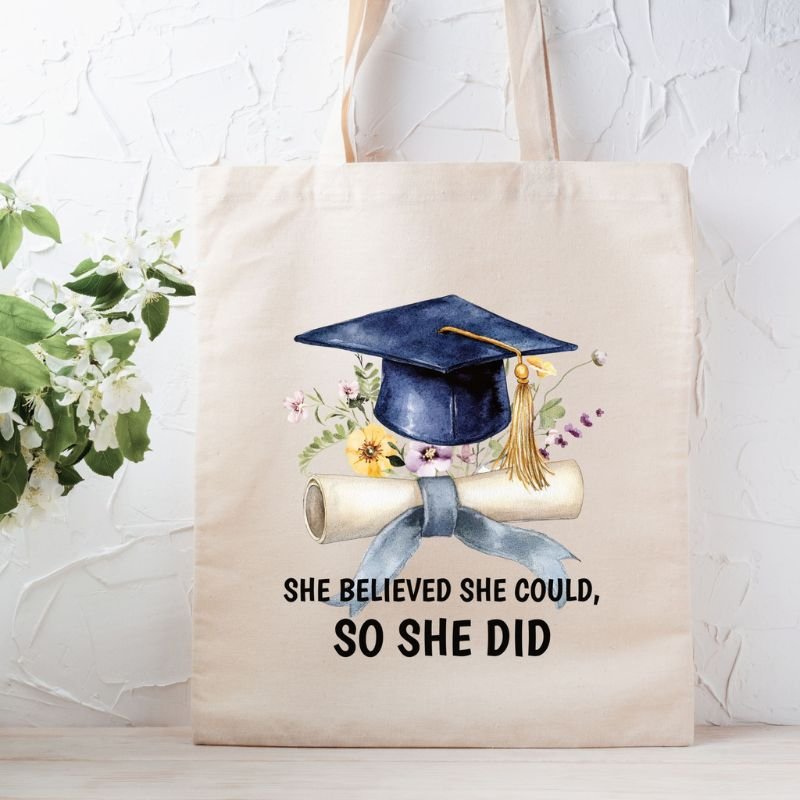 Personalized Inspirational Quote Floral Graduation Tote Bag