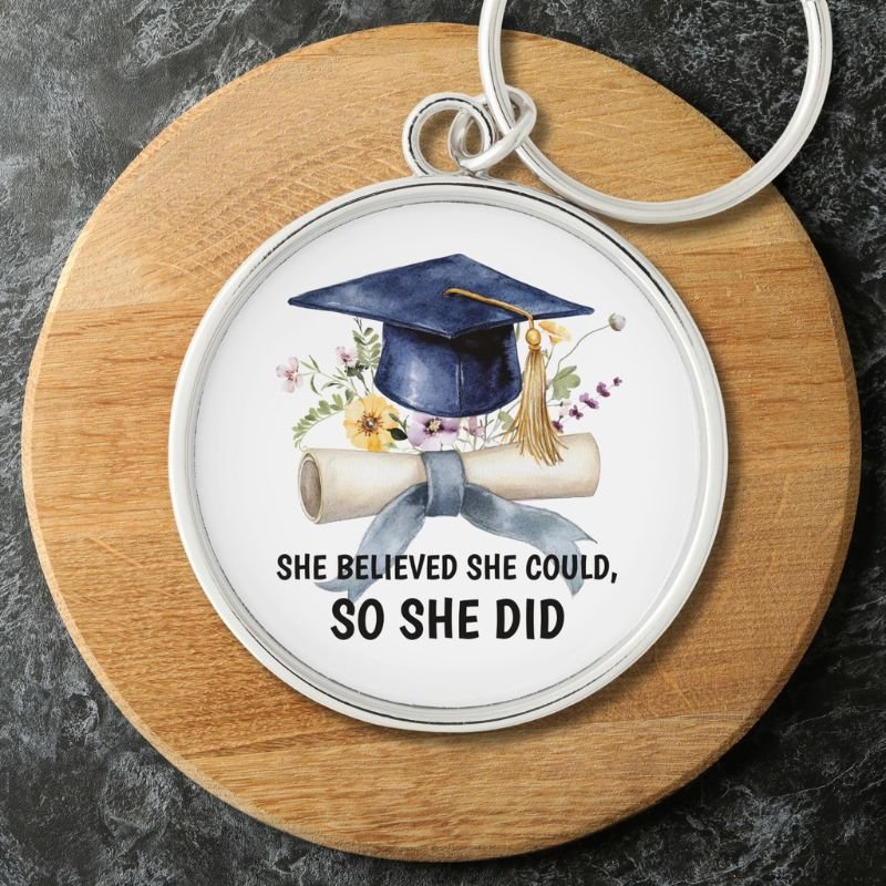Personalized Inspirational Quote Floral Graduation Keychain