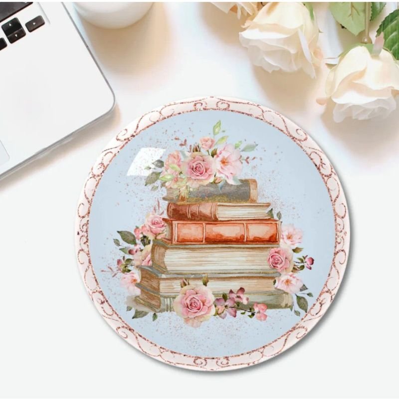 Watercolor Vintage Pink Roses and Books Floral Paperweight
