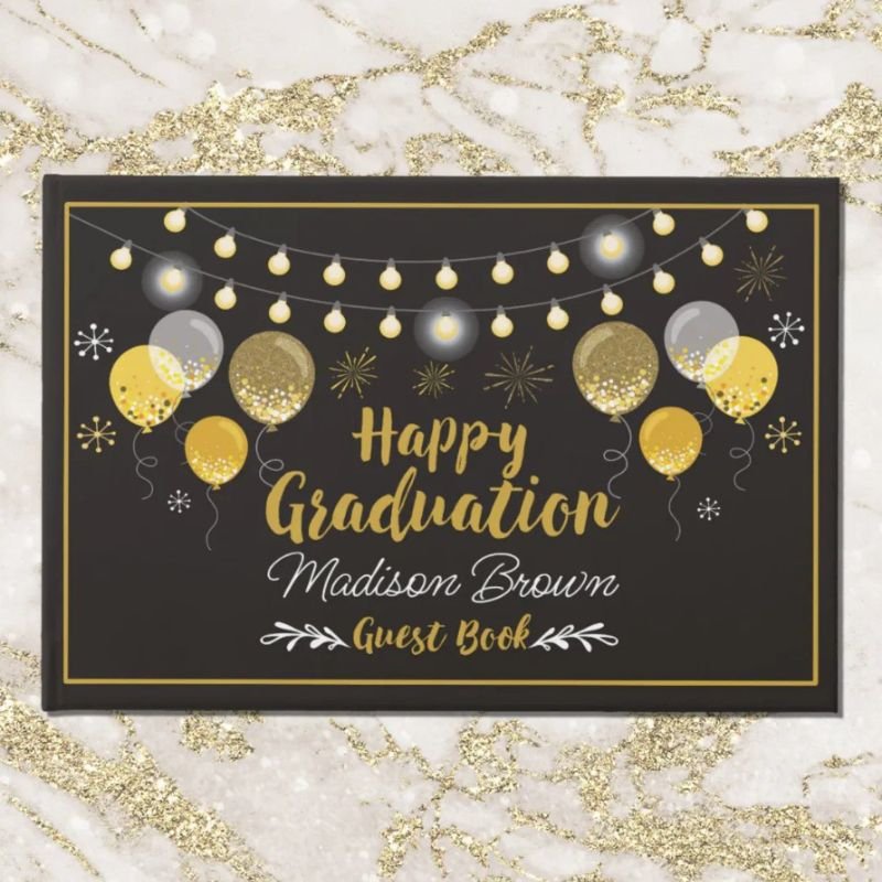 Black and Gold Graduation Party Guest Book